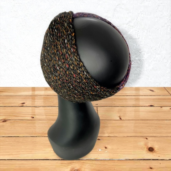 Handmade Cotton Alpaca Tweed Knit Twist Ear Warmers Purple Iris & Black Charcoal - Picture 7 of 10